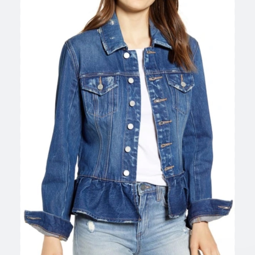 BLANK NYC PEPLUM HEM DENIM JACKET